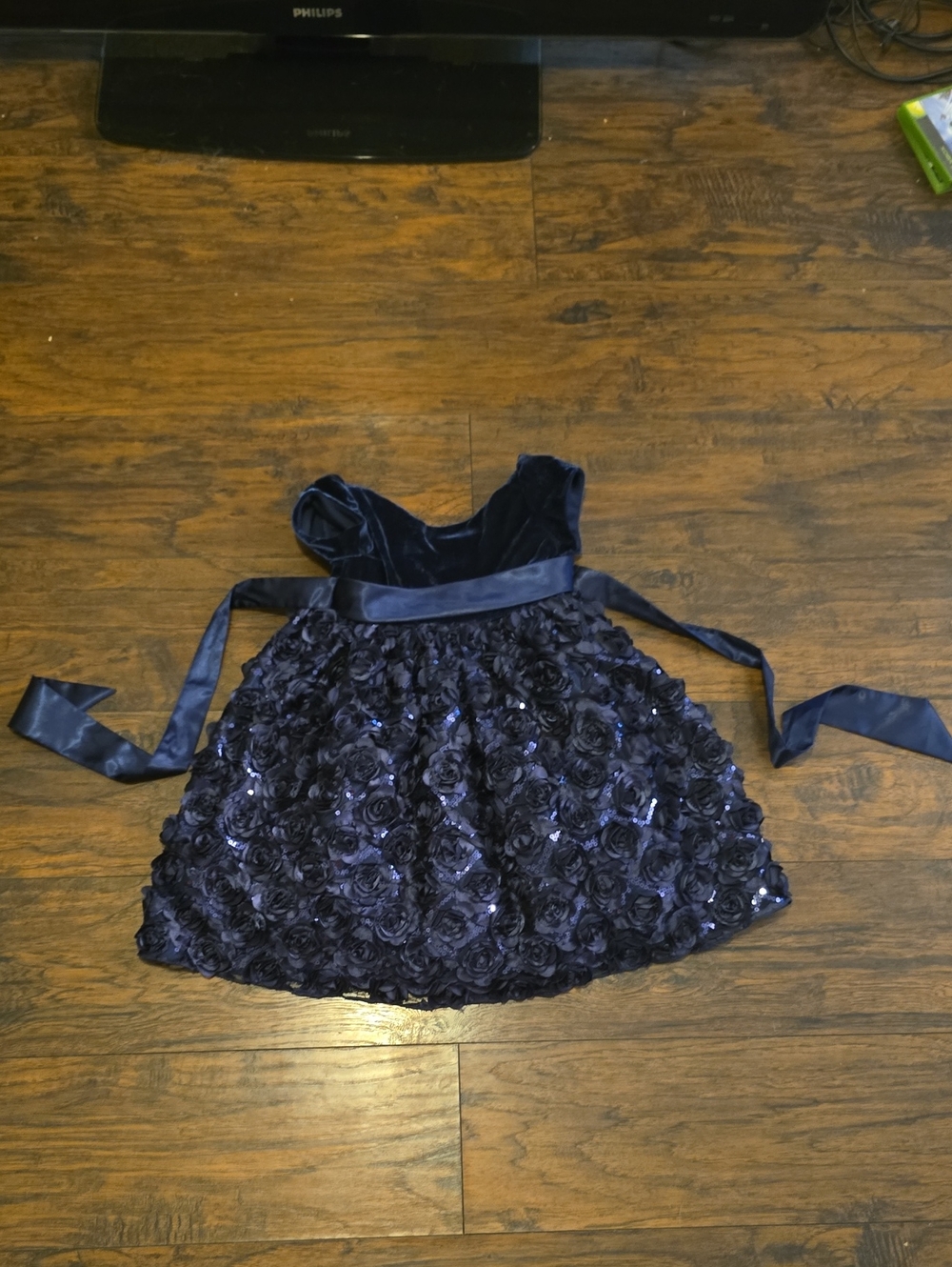 American Princess Navy Blue Rosette Party Dress with Satin Sash